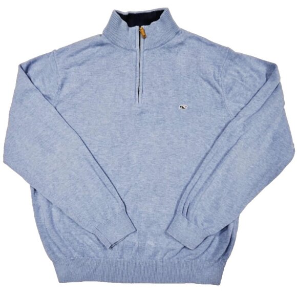 Vineyard Vines Men’s Cotton Quarter Zip Sweater Blue Pullover M - Picture 1 of 5